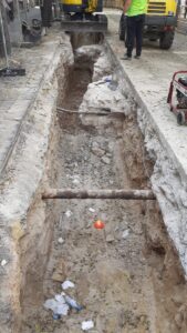 Restos de la muralla islámica de Balansiya en las obras de la calle de San Vicente